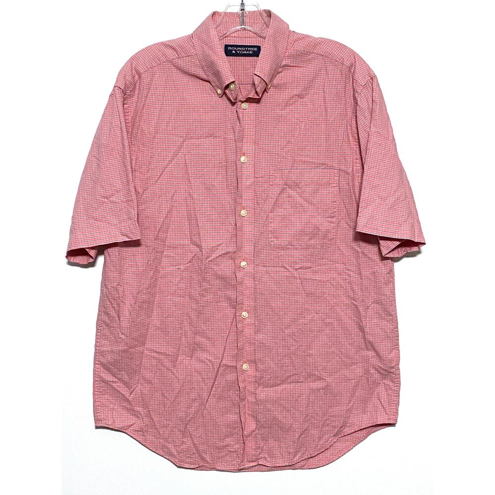 Roundtree & Yorke Button Short Sleeve Shirt Plaid Checks Front Pocket Mens M